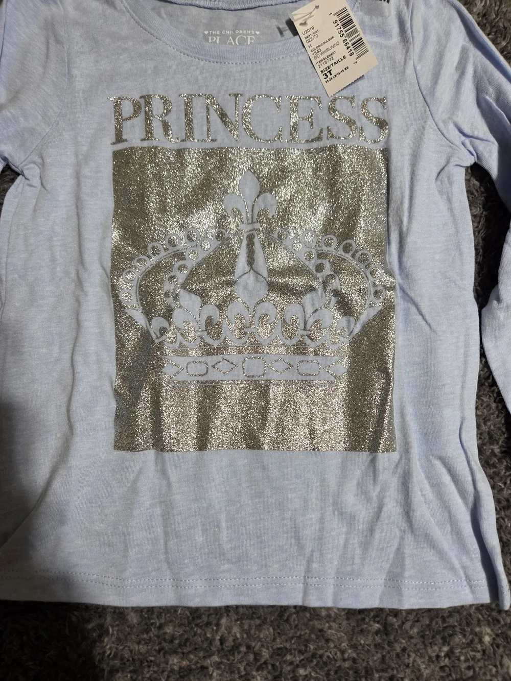 The Children's Place Light Blue Long Sleeve Top with Silver 'Princess' Graphic